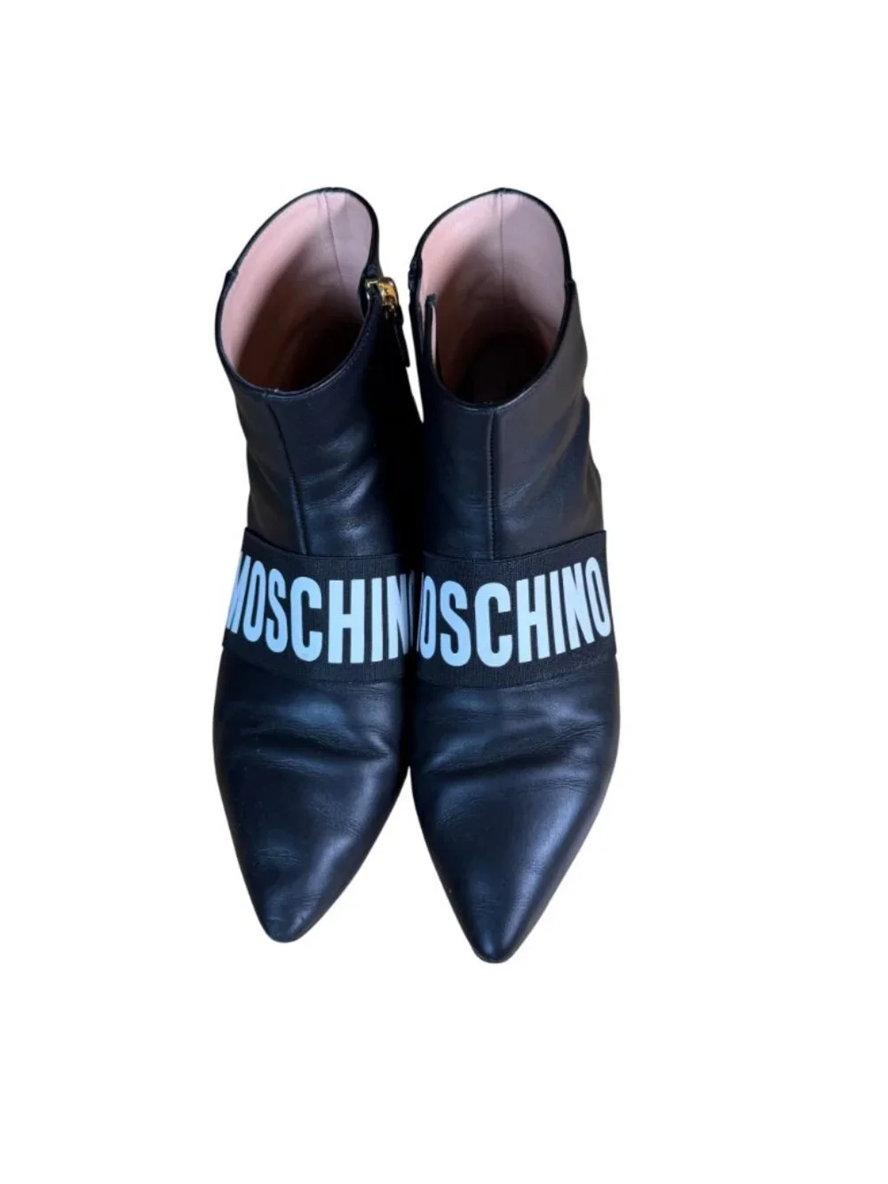 Moschino Couture Black Leather Pointed Toe Ankle Boot Size 37 w Box